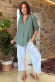 Made in Italy Pia Pillow Cotton Embroidered Tile Classic Shirt Khaki 